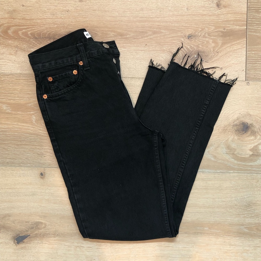 100% Cotton Denim - Re/Done Originals HighRise Stovepipe Black Straight Leg Jean
